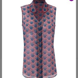 Cabi Navy Moroccan Geo Fan Sleeveless Button Up